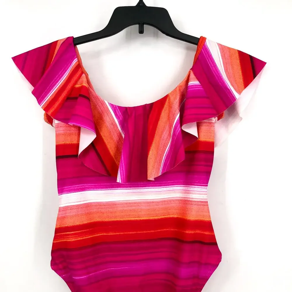 TRINA TURK Womens Solstice One Piece Swimsuit Size 10 Pink Off The Shoulder NWT